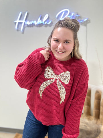 Maroon Sequin Bow Sweater