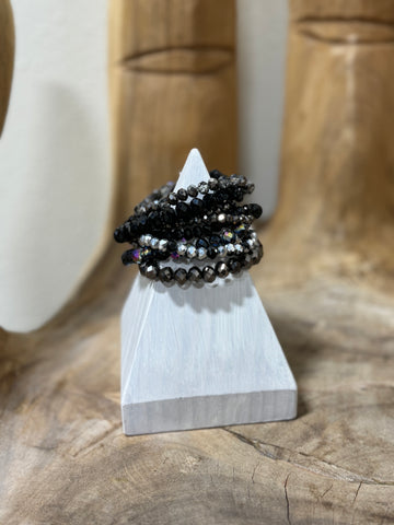 Black and Gray Beaded Bracelet Set