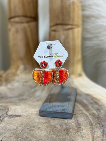 Red Multi Beaded Stripe Earrings