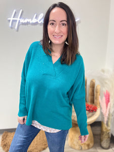 Bright Teal V-Neck Sweater