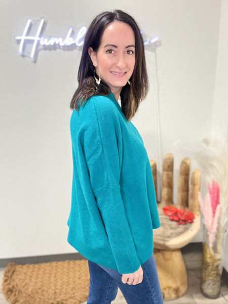 Bright Teal V-Neck Sweater