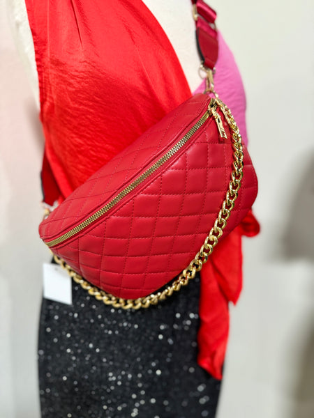 Red Quilted Belt Bag