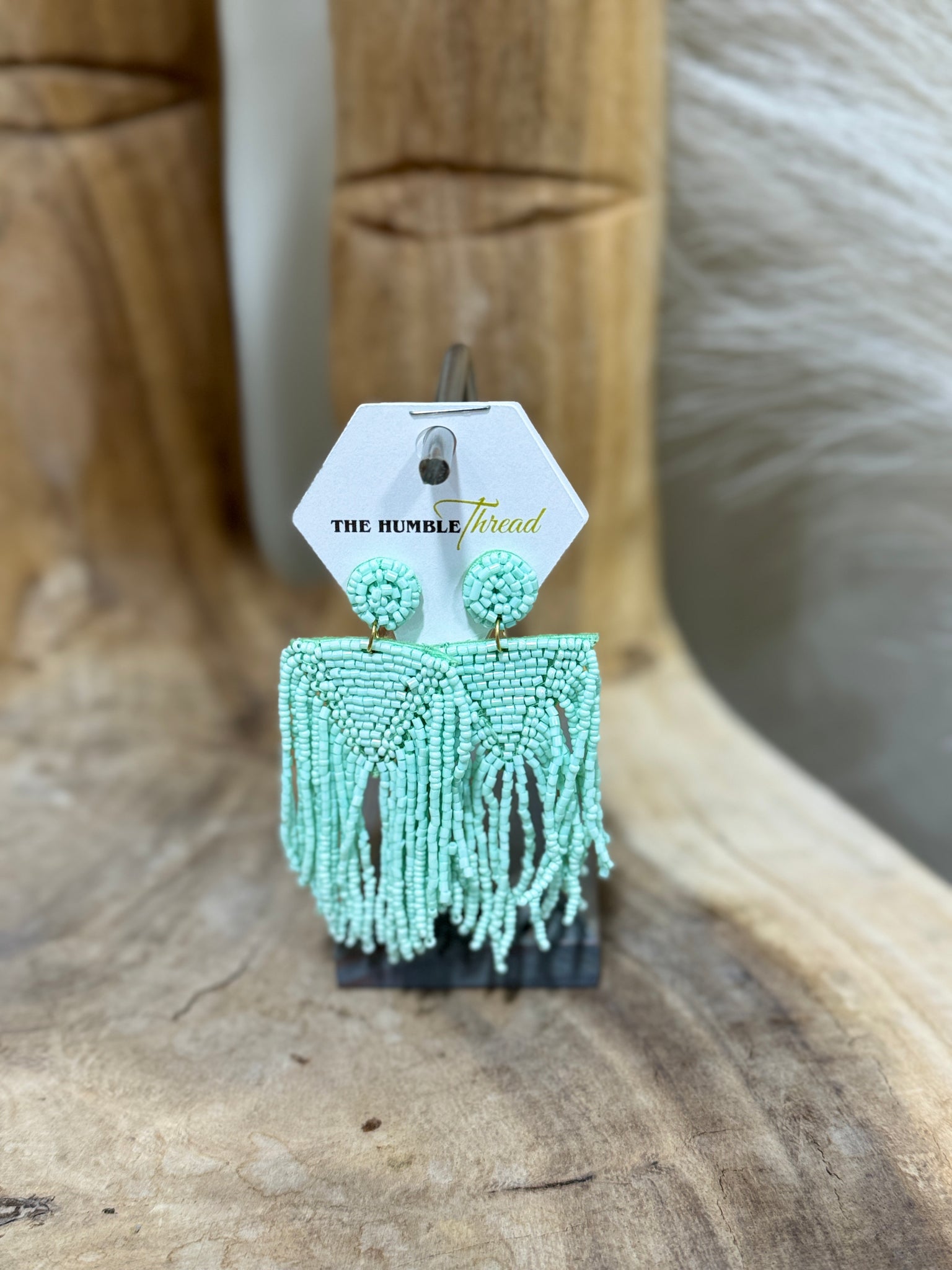 Mint Beaded Fringe Earrings