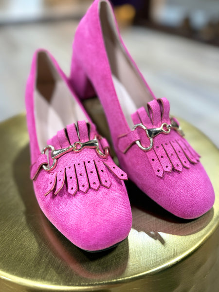 Fuchsia Block Heel Mules