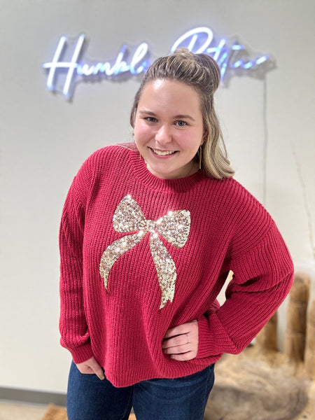 Maroon Sequin Bow Sweater