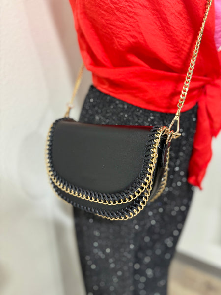 Black Chain Whipstitch Crossbody