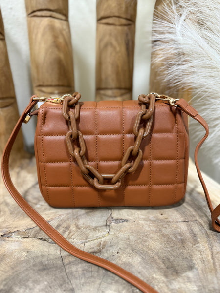 Brown Quilted Chain Crossbody