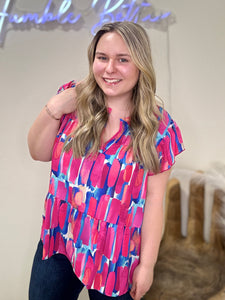 Fuchsia Abstract Babydoll Top