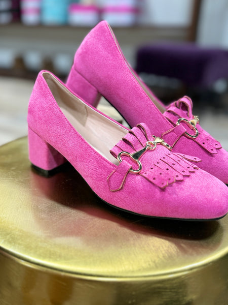 Fuchsia Block Heel Mules