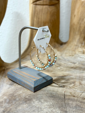 Stone Beaded Hoop Earrings