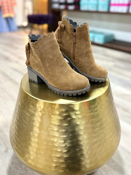 Camel Suede Scallop Booties