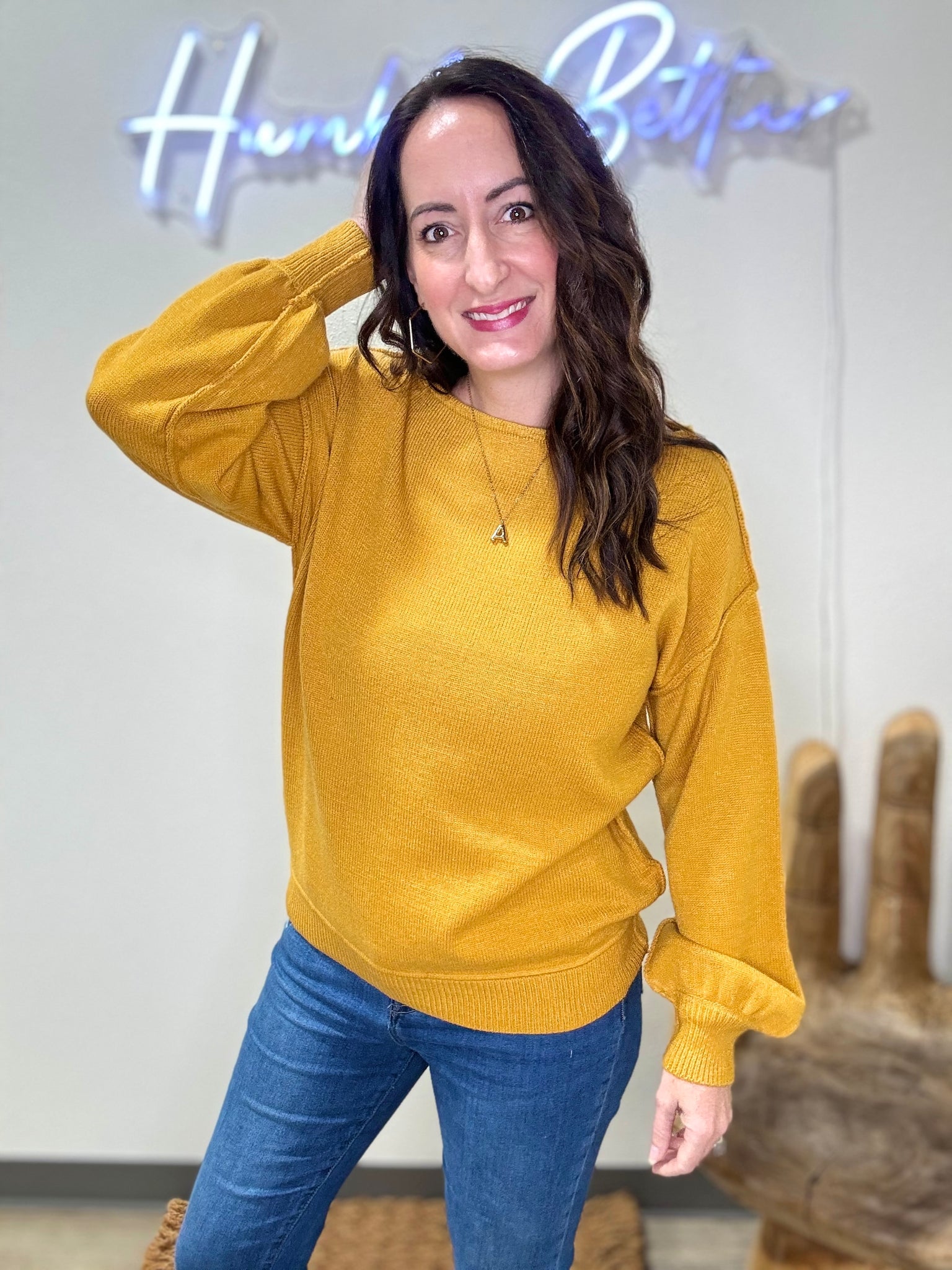 Mustard Wide Neck Sweater