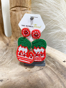 Christmas Stocking Beaded Earrings