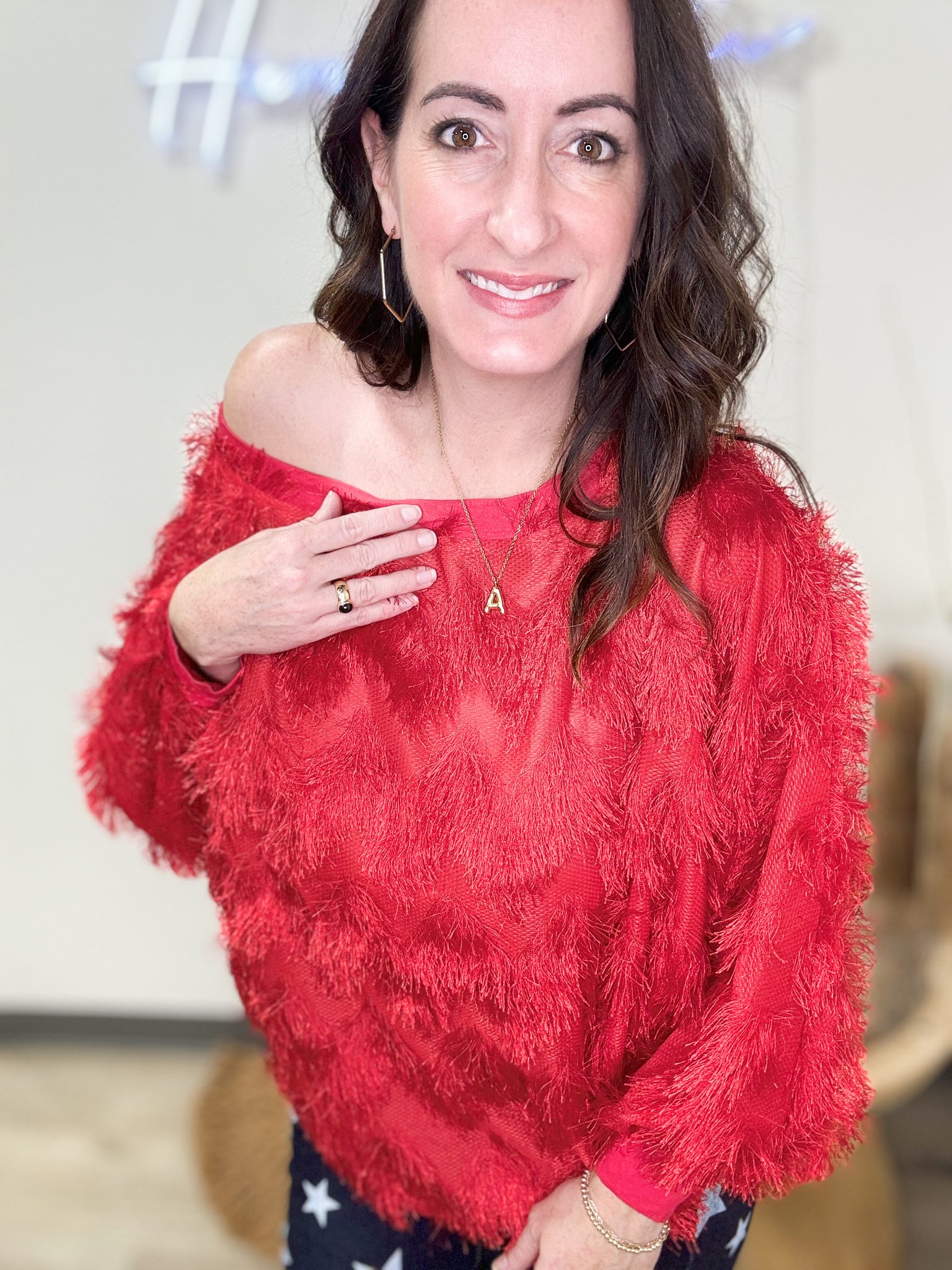 Red Chevron Fringe Top