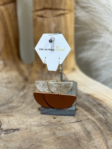 Brown and Gold Leather Earrings