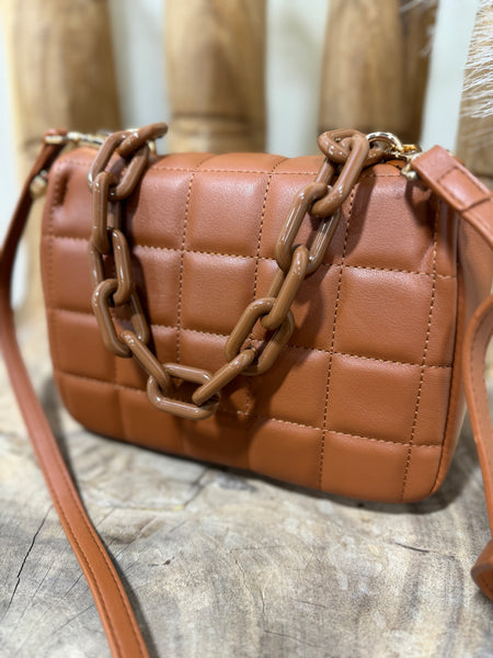 Brown Quilted Chain Crossbody