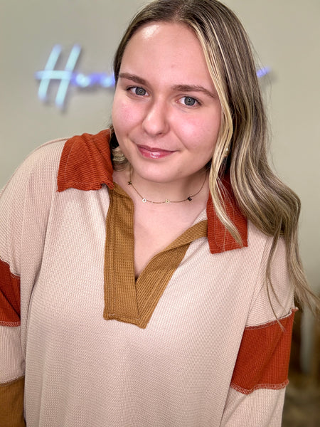 Fall Color Block Waffle Knit Top