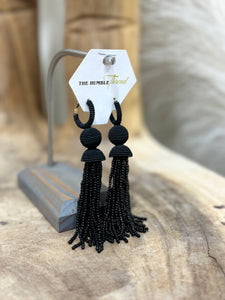 Black Beaded Tassel Earrings