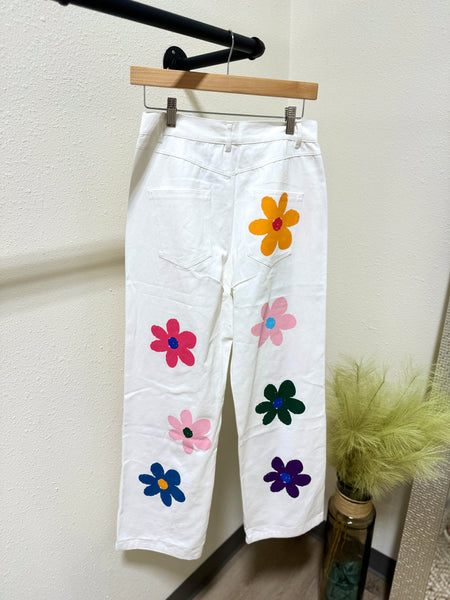 Flower Print Straight Leg Jeans