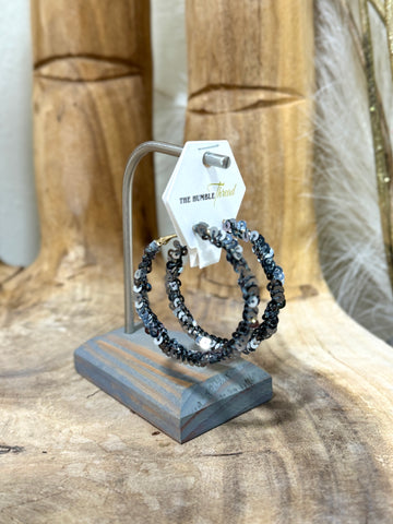 Charcoal Grey Sequin Hoops