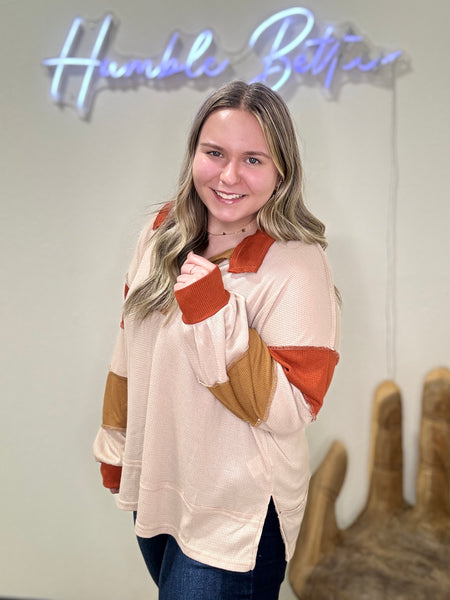 Fall Color Block Waffle Knit Top