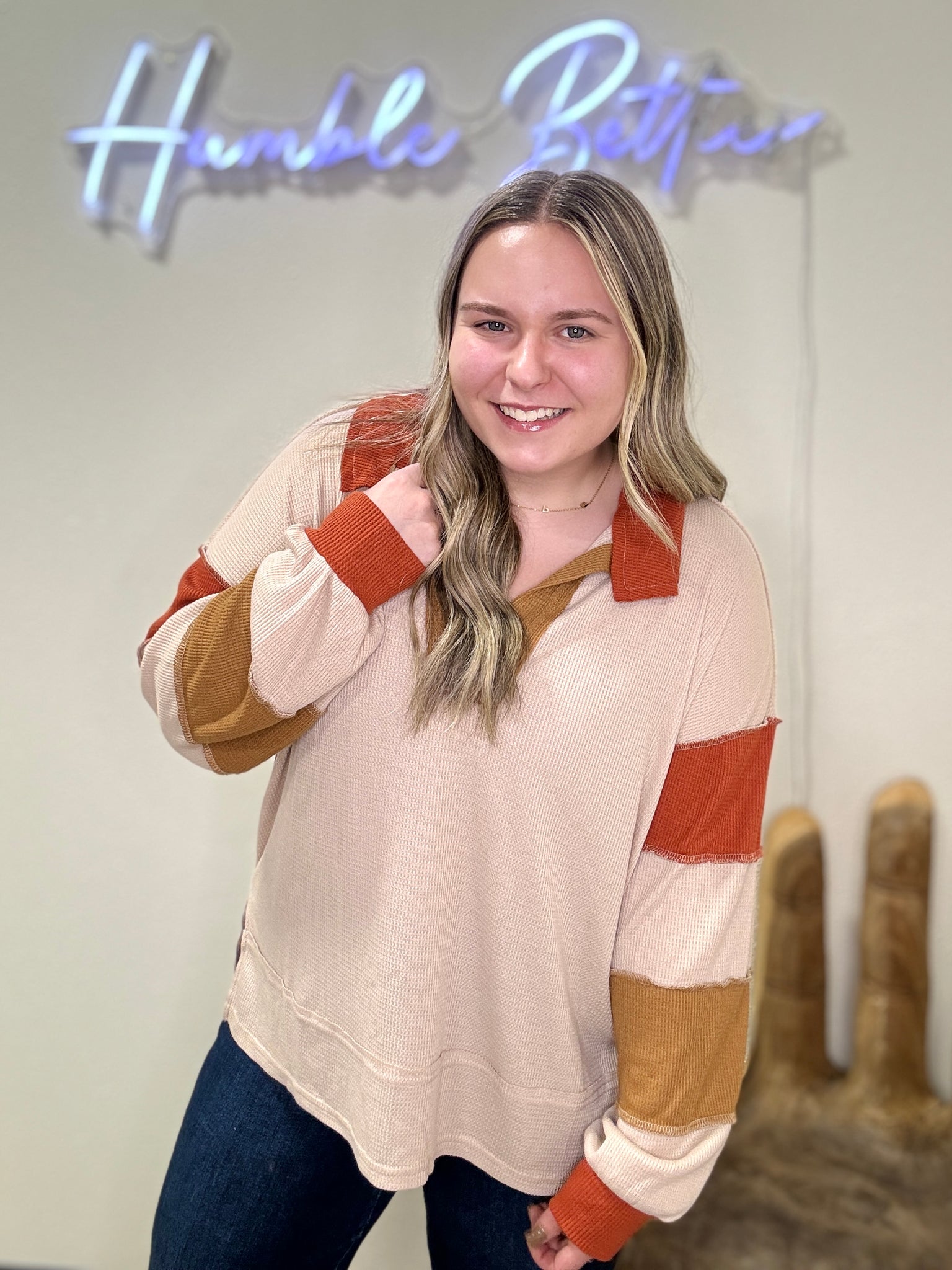 Fall Color Block Waffle Knit Top