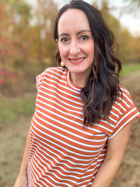 Rust Striped Boyfriend Tee