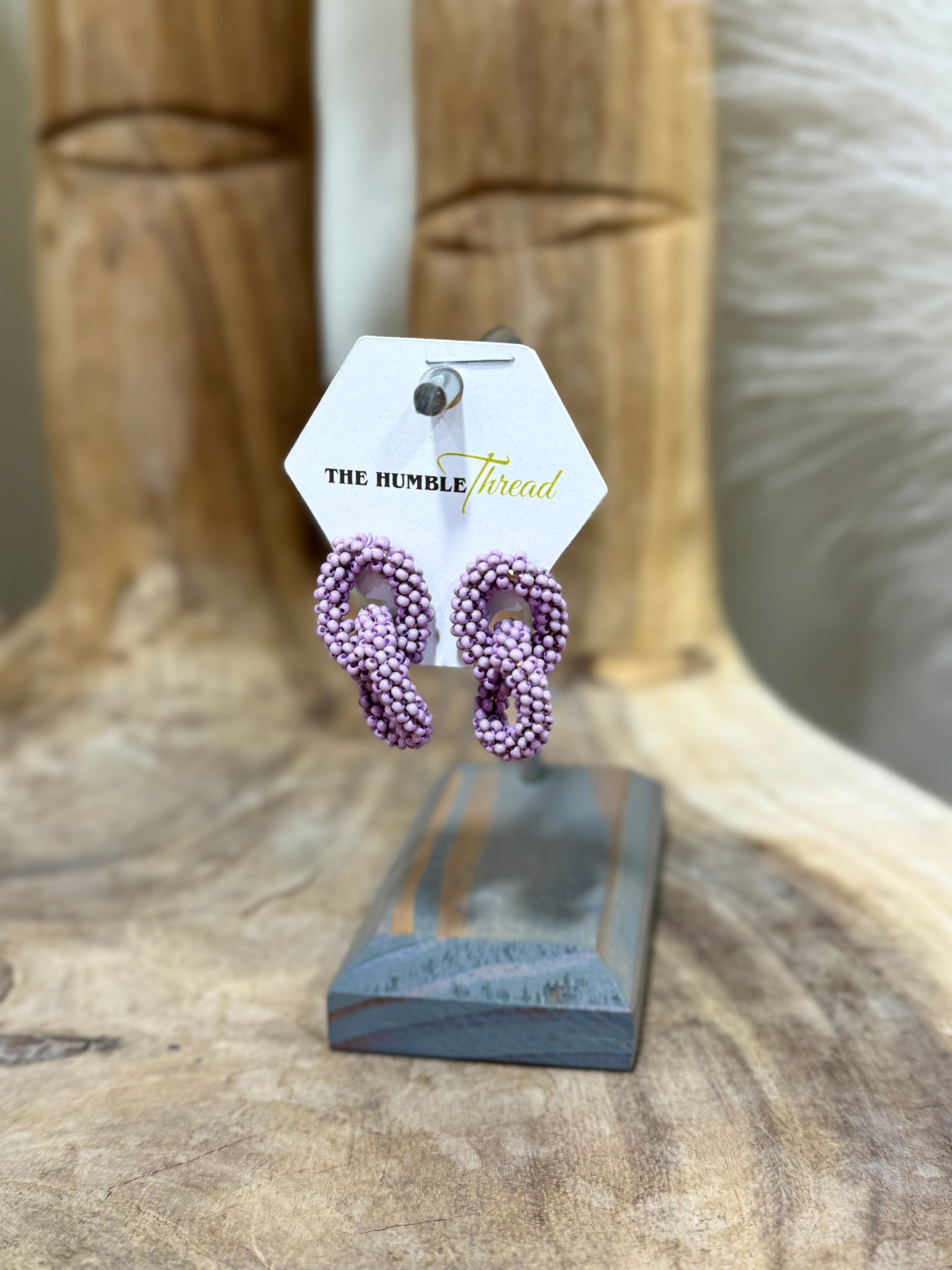 Lavender Beaded Link Earrings