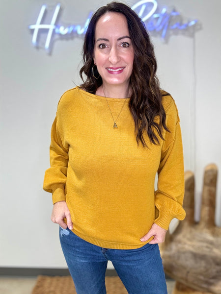 Mustard Wide Neck Sweater