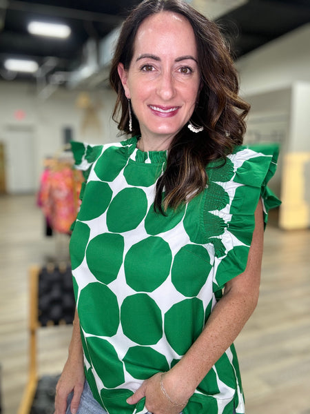 Kelly Green Dot Frilled Sleeve Top