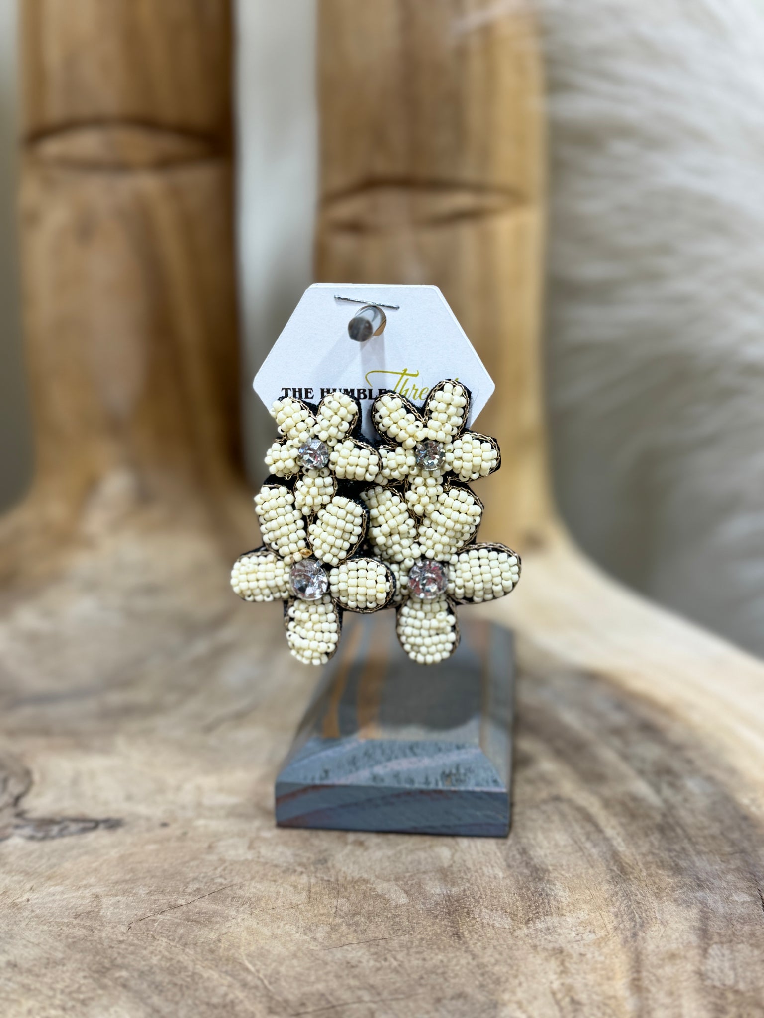 Ivory Flower Beaded Earrings