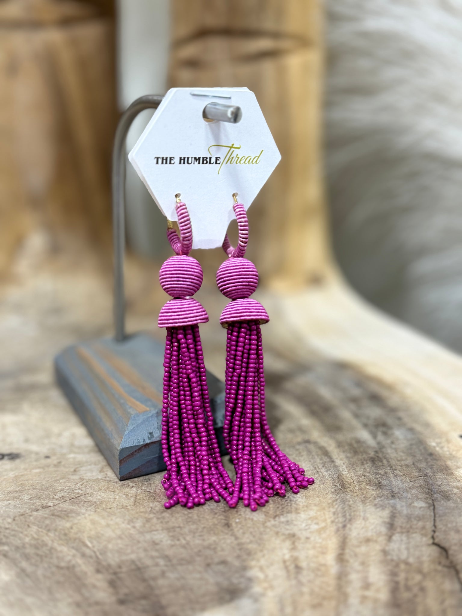 Orchid Beaded Tassel Earrings