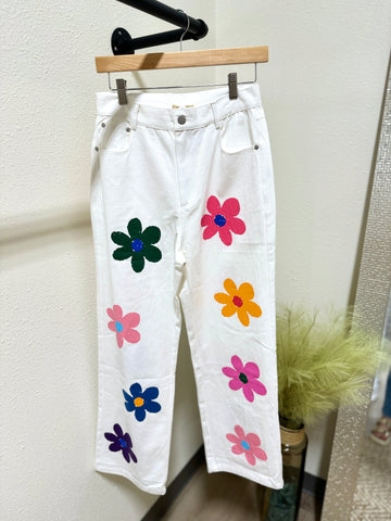 Flower Print Straight Leg Jeans