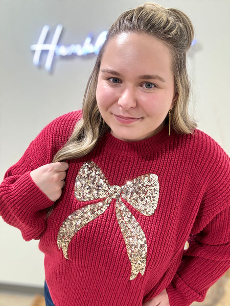 Maroon Sequin Bow Sweater