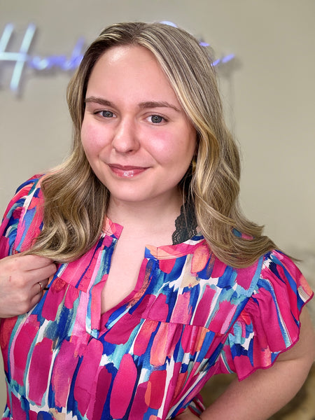 Fuchsia Abstract Babydoll Top