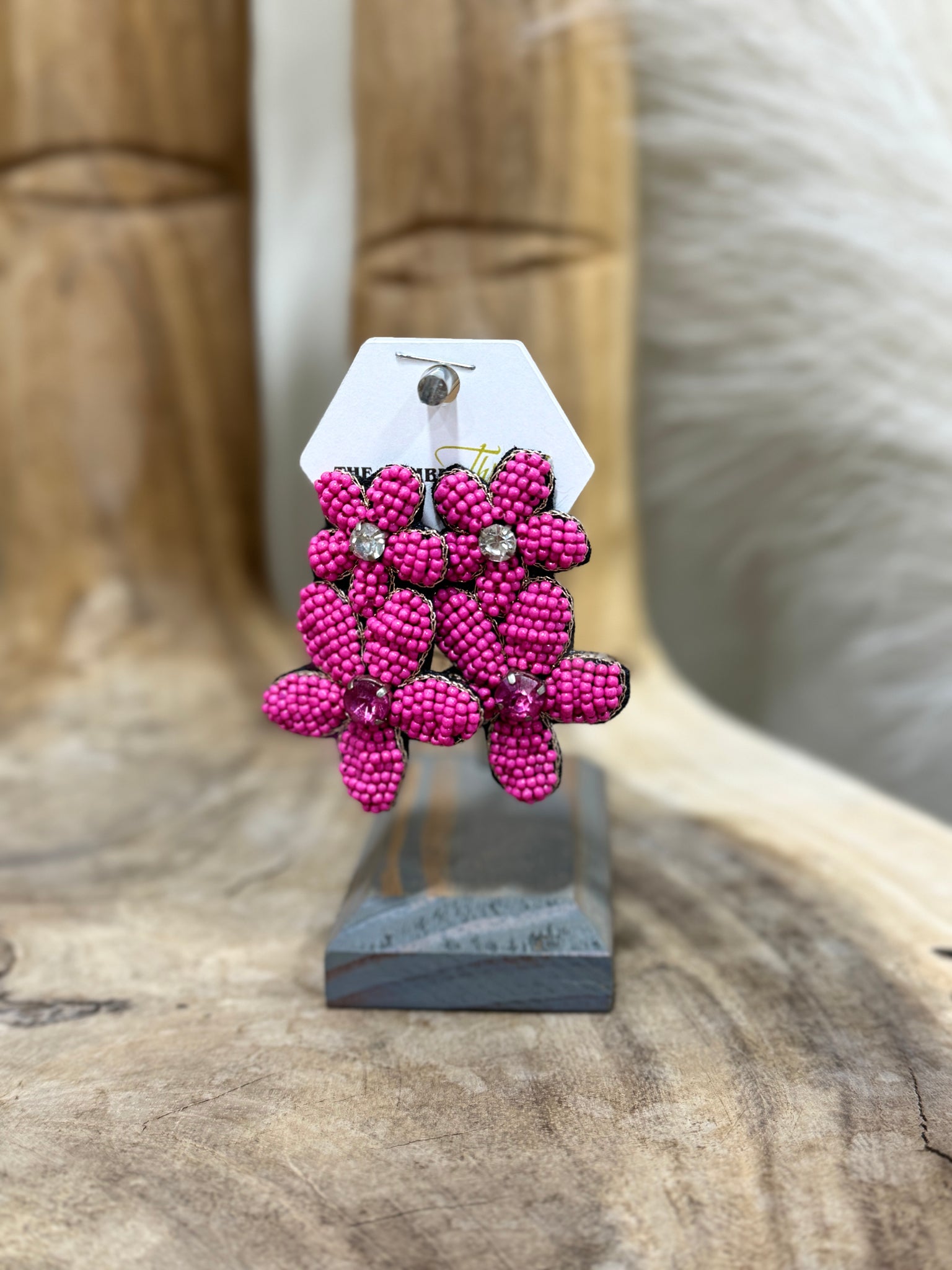 Fuchsia Flower Beaded Earrings