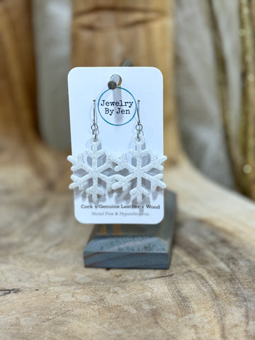 White Glitter Snowflake Earrings