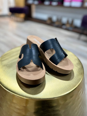 Corky’s Black Leather Sandal