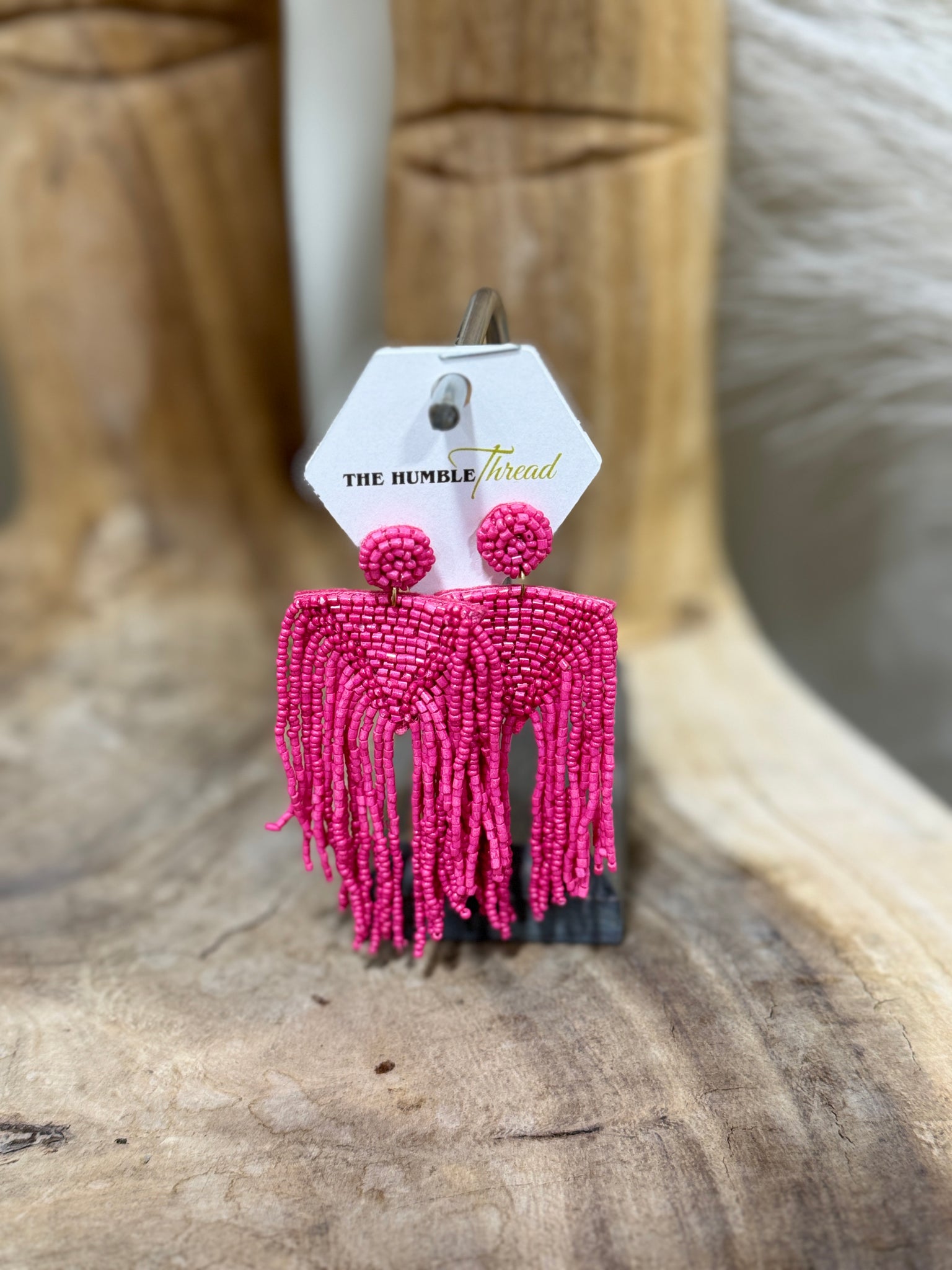 Pink Beaded Fringe Earrings