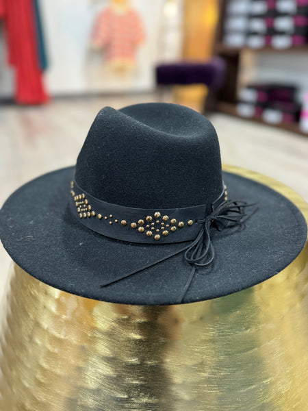 Black Studded Panama Hat