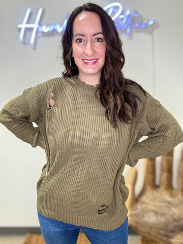 Olive Distressed Sweater