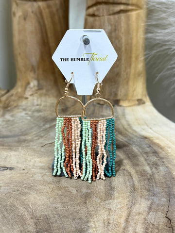 Striped Beaded Fringe Earrings