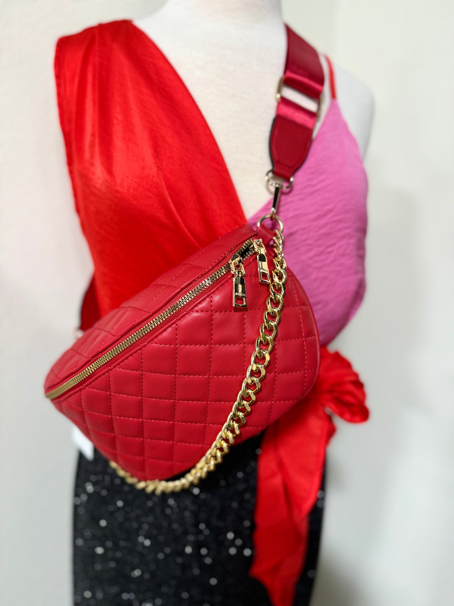 Red Quilted Belt Bag