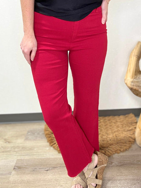 Red Crop Flare Pants