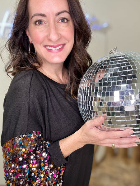 Black Sequin Sleeve Top