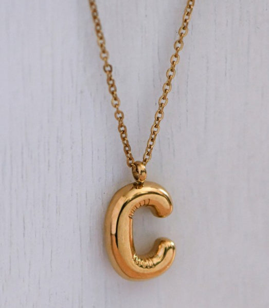 Stainless Steel Bubble Initial Necklace