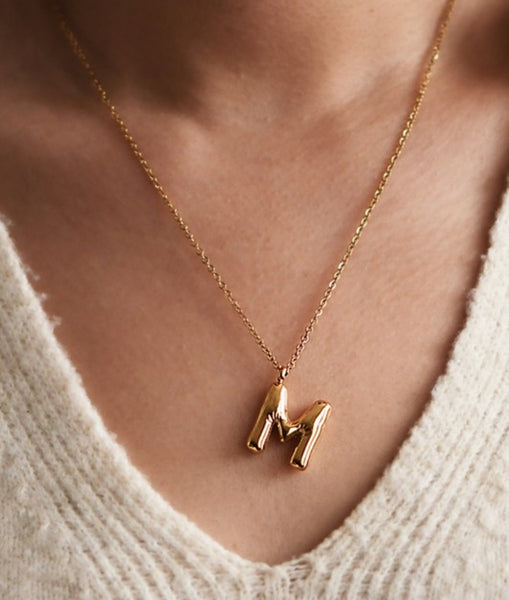 Stainless Steel Bubble Initial Necklace