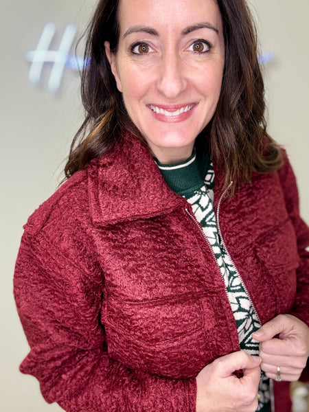 Burgundy Boucle Cropped Jacket