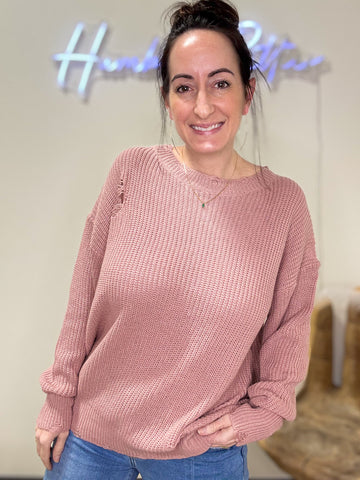 Light Mauve Distressed Sweater